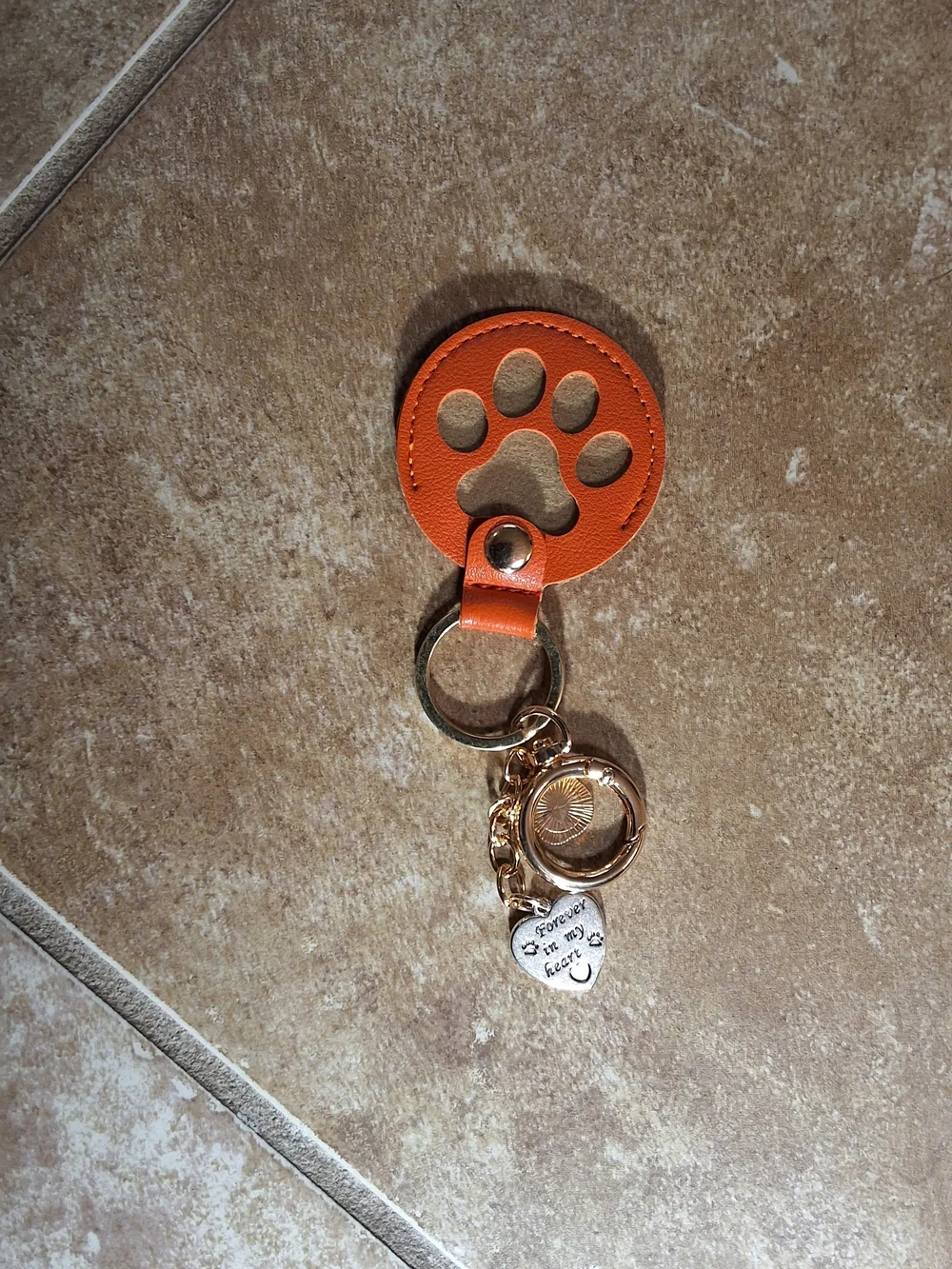 Orange Leather Heart Charm Keychain - Women's Accessory